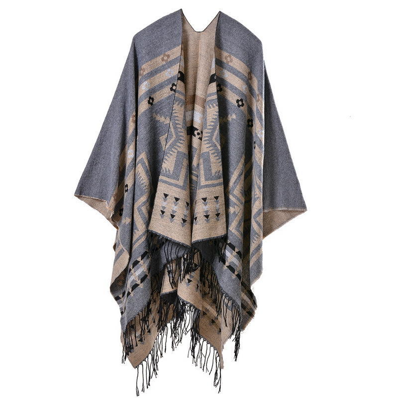 European and American Style Women's Fashion Tassel Scarf  Thicken Long Pashmina Ethnic Style Split Shawl Winter Warm Wraps