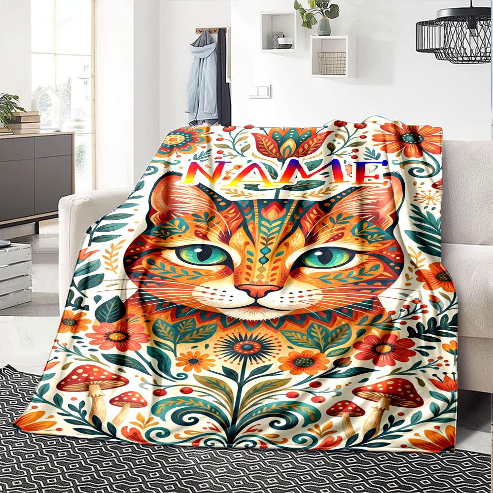 Colorful Floral Rainbow Pattern Home Customize Your Name Blankets Soft Cozy Lightweight All Season Multi Use Throw Blanket For Couch Office Bed Living