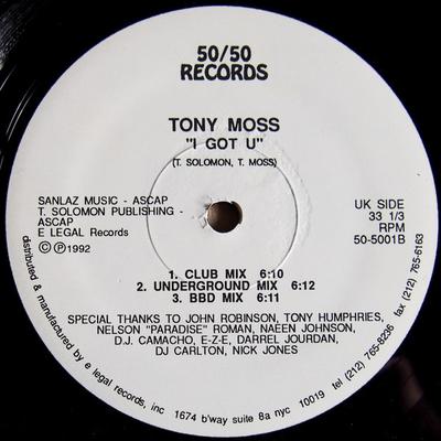 12-дюймовая пластинка TONY MOSS - I Got U 505001 50/50 Records 1992 США Танцевальная и электронная музыка Б/У