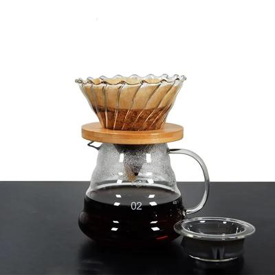 Кофейная воронка V60, стеклянная воронка, капельная кофеварка V01 V02, фильтр, прозрачная многоразовая чашка для заваривания с деревянным держателем