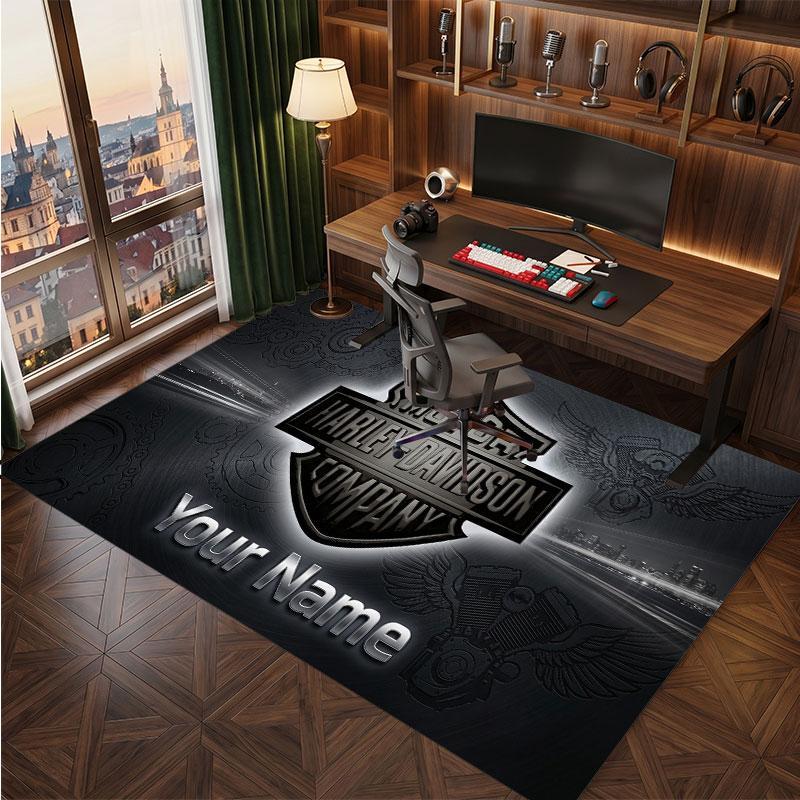 Harley-Davidson Personalized Crystal Velvet Carpet, Customized Name Text Soft Anti‑Slip Rug for Living Room Bedroom