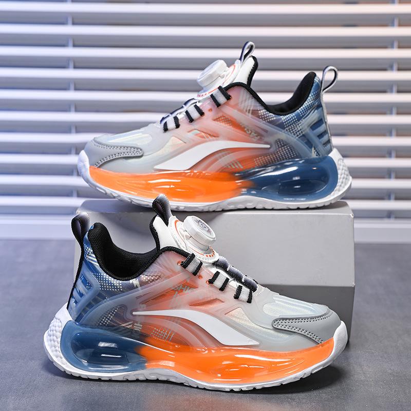 Сетчатые беговые кроссовки для мальчиков Весна 2025 с вращающейся пряжкой - Дышащие, Спортивный дизайн для детей среднего и старшего возраста