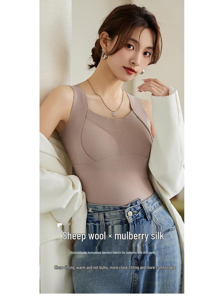 Женский антистатический длинный теплый жилет: Встроенные чашки бюстгальтера, Акрил, Мягкий цельный верхний и нижний слой для осени/зимы