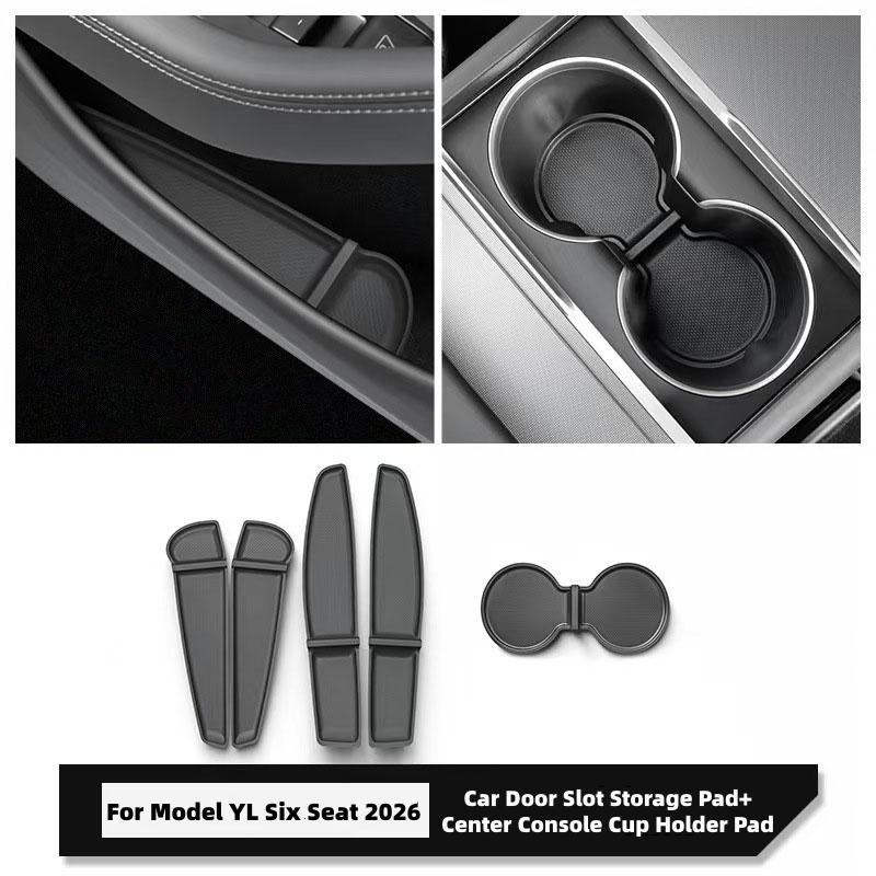 For Tesla Model YL Six Seat 2026 Car Door Slot Storage Pad TPE Center Console Water Cup Holder Mat Organizer Tray Car Accessorie