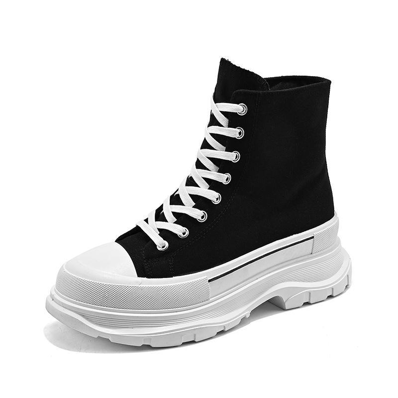 Men's Winter High-Top Canvas Shoes, Platform Height-Boosting, Hong Kong Style Casual Sneakers for Teens