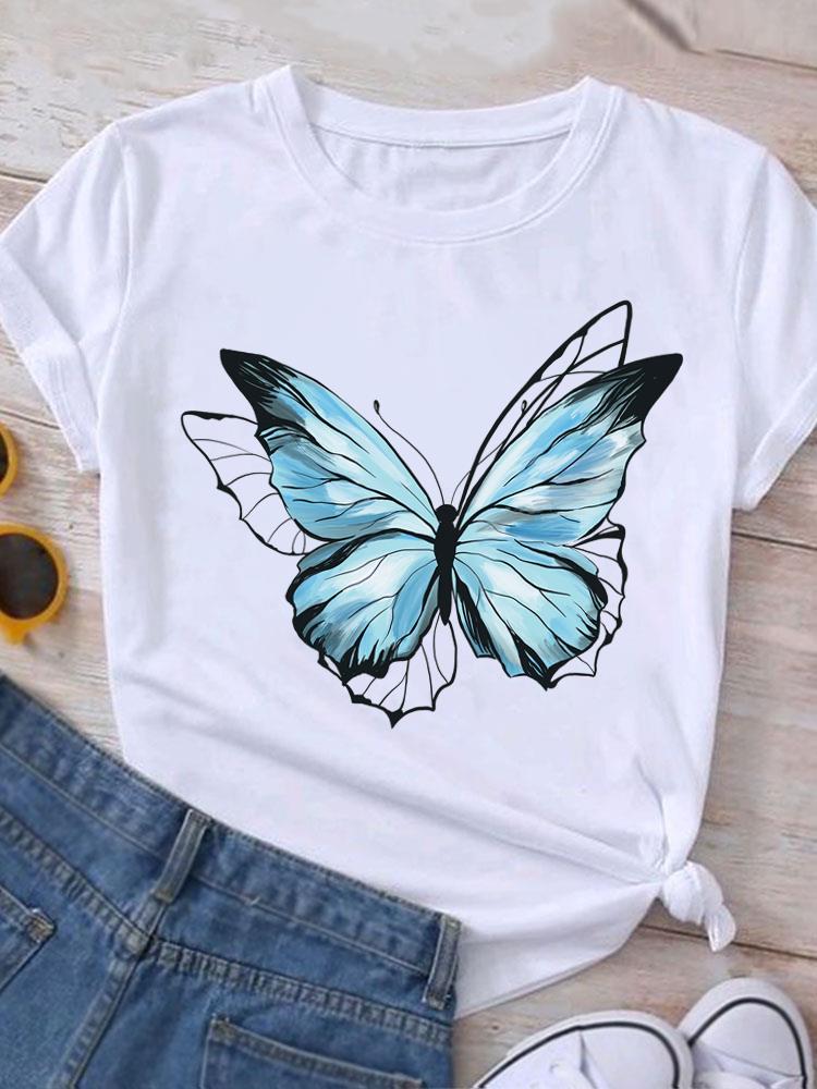 (Asian Size) Love Heart Flower Cute Casual O-neck Tee Clothing Top Short Sleeve T Shirt Fashion Print Lady Female Women Graphic T-shirts