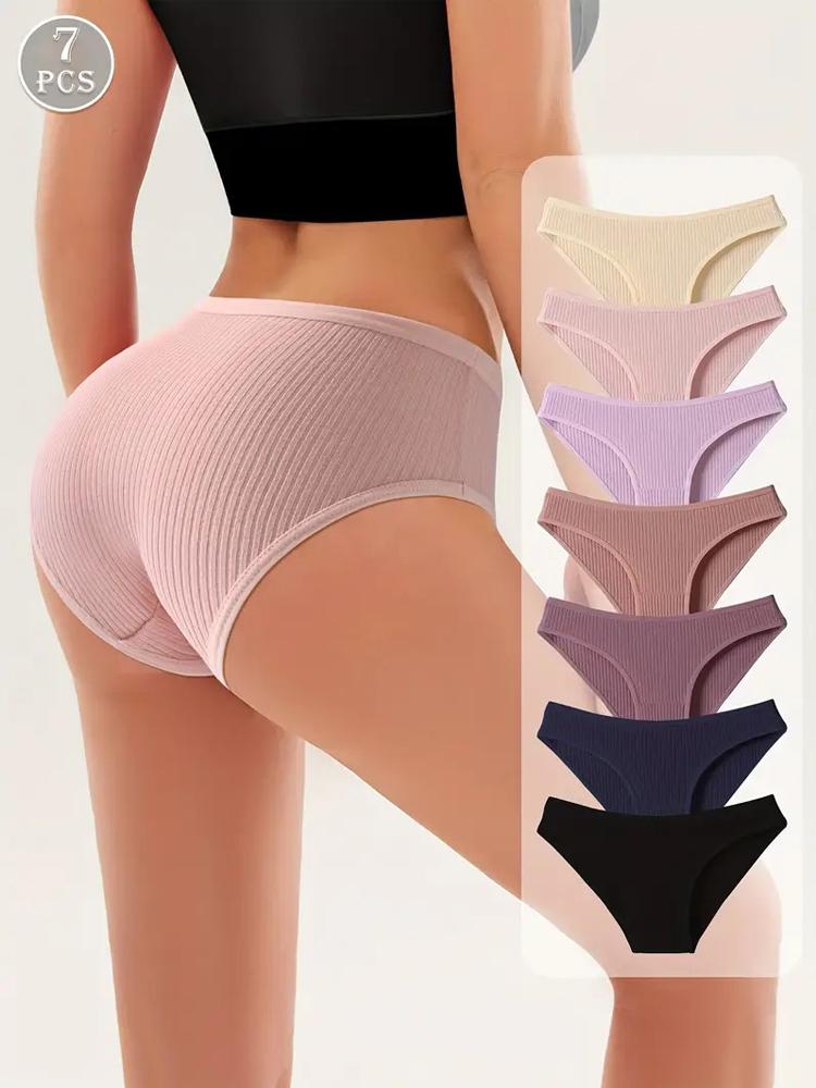 7Pcs Women's Panties Striped Briefs Sexy Women Low-Rise Breathable Cotton Female Soft Underwear Solid Colors Ladies Underpants