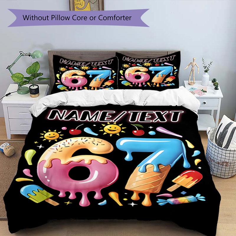 3PC Custom Name Happy 67th Birthday! Bedding Set Printed Bedding Set Duvet Cover Closure Includes 1 Duvet Cover & 151 Pillowcases for Bedroom