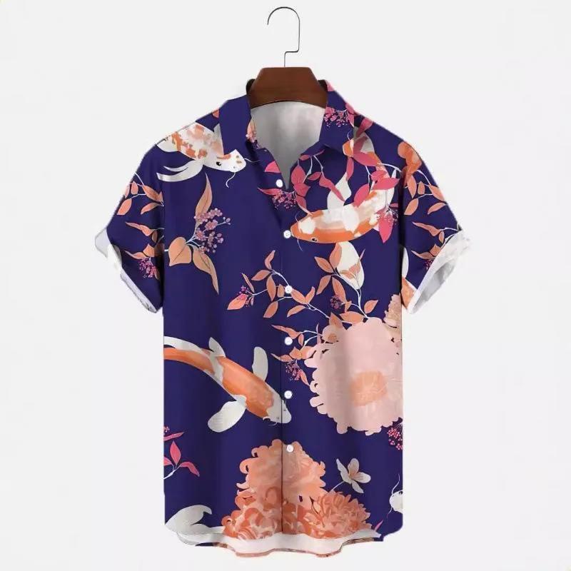 Summer Casual Street Fashion Koi Fish Pattern Hawaiian Men's