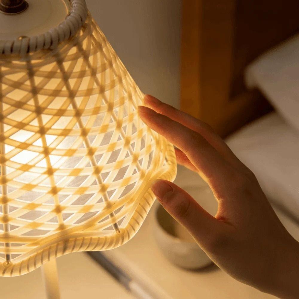 Wireless Design Rattan Desk Lamp Adjustable Brightness LED Night Light Living Room
