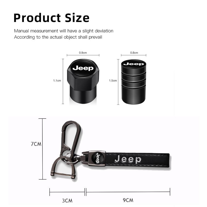 Car Tire Wheel Valve Caps Cover Leather Key Chain Ring Keychain For Jeep Grand Cherokee Wrangler JK Gladiator Compass Renegade W AMR1