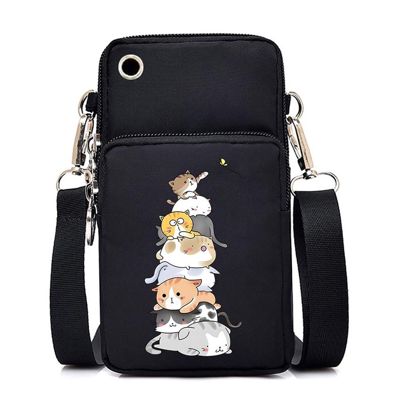 Funny Anime Cat Small Messenger Bag Hanging Neck Coin Purse Vertical Handbag Women Mobile Phone Bags Cartoon Small Crossbody Bag