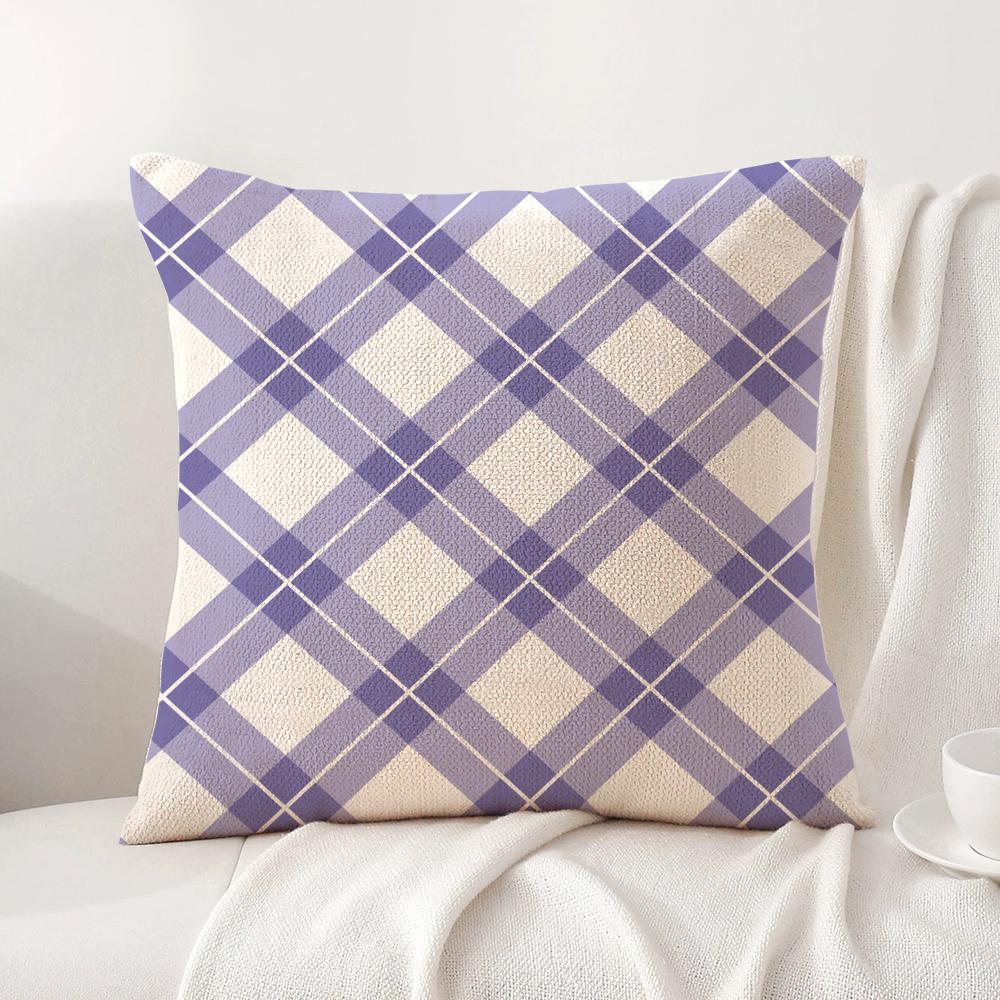 Simple purple plaid print Cushion Cover Natural Linen Organic Fabric DoubleSided Printing Sofa Home Decor Gift Pillow Cover