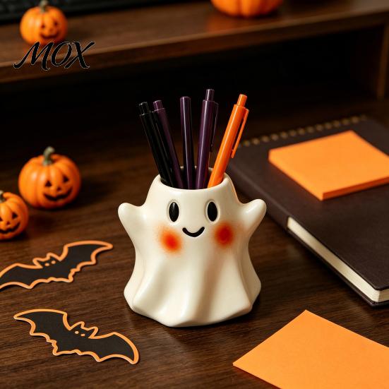 Creative Resin Desk Supplies Ghost/Skull Shape Pen Holder, Desktop Organizer, Halloween Decorative Office Organizer Storage Container for Makeup