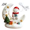 Snowman Table Centerpieces Christmas Moon Night Light with Santa Claus, Resin Decoration Warm LED Glowing Desktop Decorations Glow,