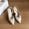 Французский темперамент остроконечные морщинистые сандалии с мешковиной пустые женские весенние туфли 2025 года с бантом нежные туфли на высоком каблуке