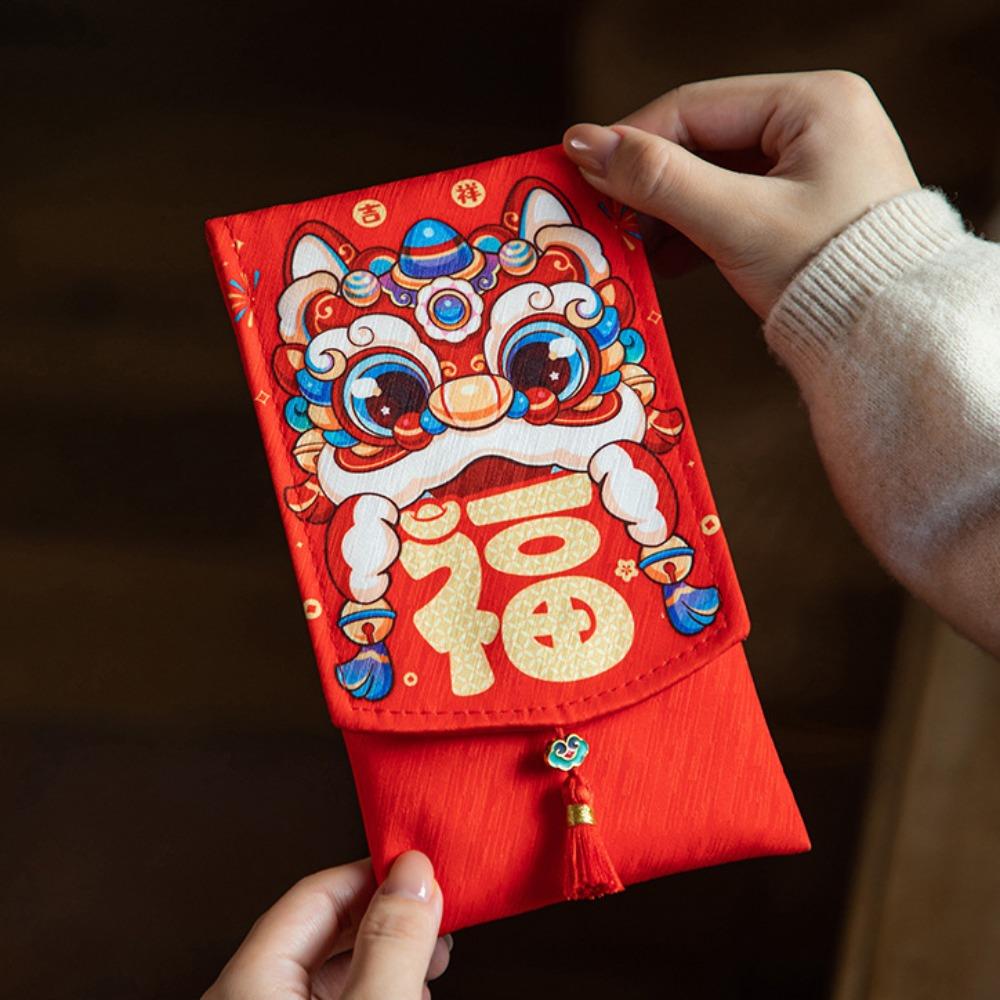 Китайский Новый год 2025 Красный конверт Праздник Весны Счастливые красные конверты Тканевый красный конверт Новый год