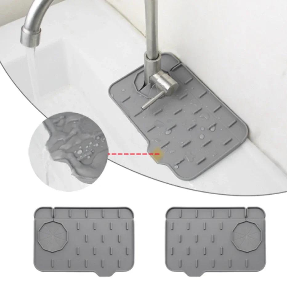 Kitchen Silicone Faucet Mat Absorbent Mat Sink Splash Guard Drain Pad Double Sided Use Bathroom Sink Countertop Protector Mat
