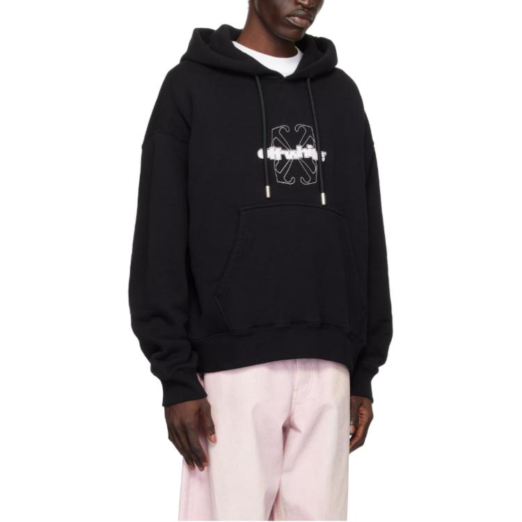 Off-White Толстовка с капюшоном с длинным рукавом и буквенным принтом свободного кроя, мужская, черная, OMBB085F24FLE00M1001