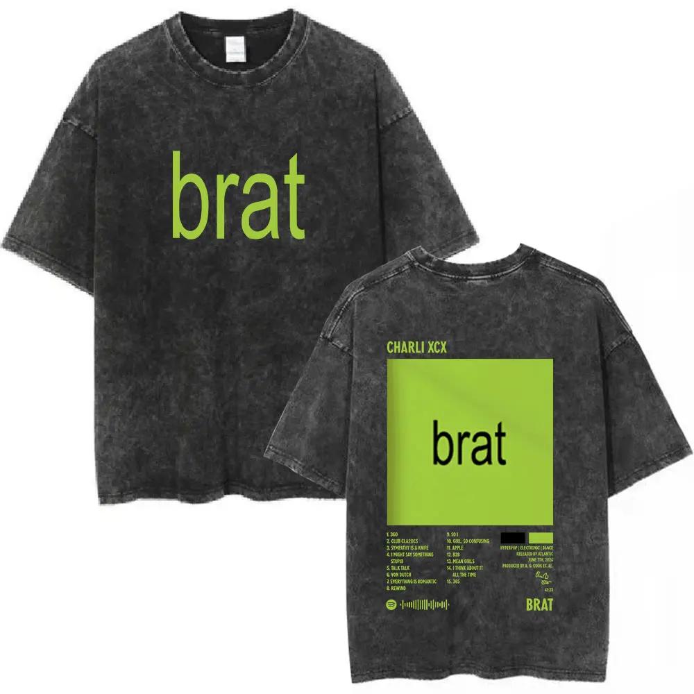 Charli Xcx Brat  Arena Tour Washed T Shirts Men Women Fashion Pop Music Tshirts Cotton Vintage Tshirt Oversized Streetwear