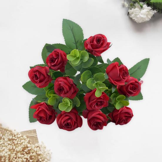 1 букет, имитация цветка, 11 голов, реквизит для фотосессии без полива, привлекательный свадебный букет, искусственный цветок розы, домашний декор