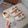 New Little Girl Fashionable Korean Style Pearl Princess Little Leather Shoes Crystal Dancing Shoes