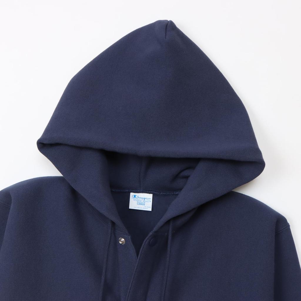 Длинная толстовка с капюшоном One Point REVERSE с застежкой-кнопкой темно-синего цвета [Champion], рукав, 11,5 унций, подкладка, логотип, плетение(р) Толстовка, C3-A120, мужская,