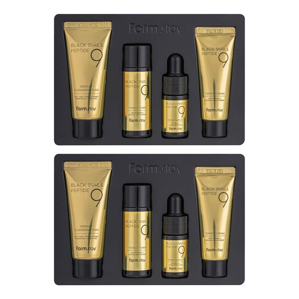 FARM STAY Black Snail & Peptide9 Perfect 4 Step Mini Kit Edition (Тонер+ампула+крем+очищающее средство)
