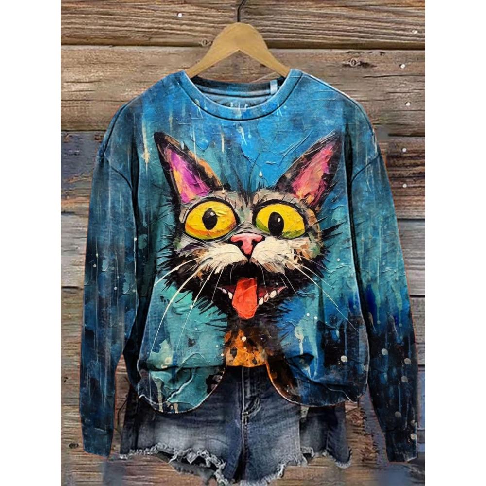 Модная женская толстовка с капюшоном с принтом животных, весна и осень, цветная одежда с принтом тай-дай, повседневная футболка больших размеров с длинными рукавами, тренд 2024 года