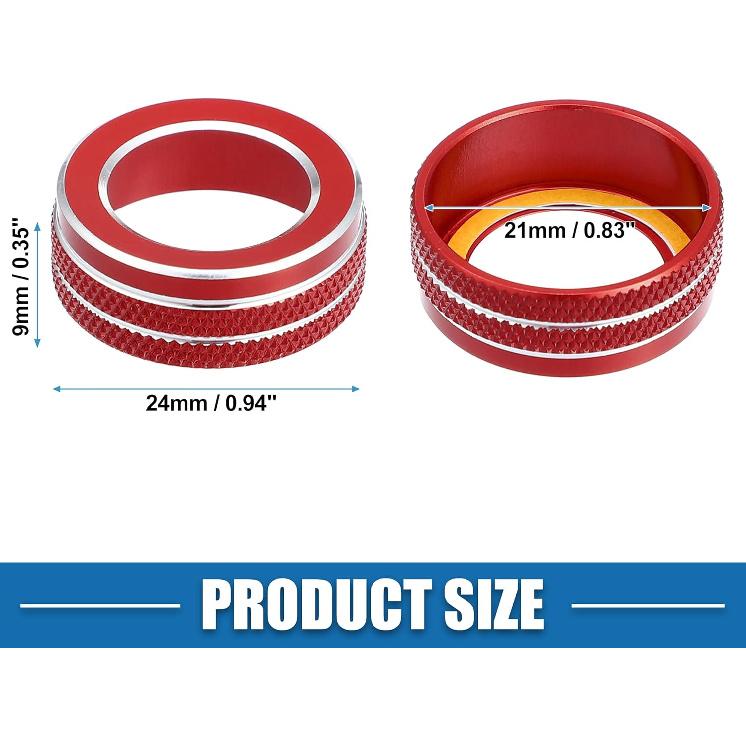 Кольца-крышки на ручки регулировки громкости VOL для VW Tiguan Taos Jetta Passat Atlas Arteon Golf R Beetle Алюминиевый сплав Красный (Упаковка из 2 шт.)