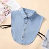 Women's Blue Washed Denim Pointed Collar Fake Collar, Professional Casual Versatile Decoration Half Shirt Style Collar