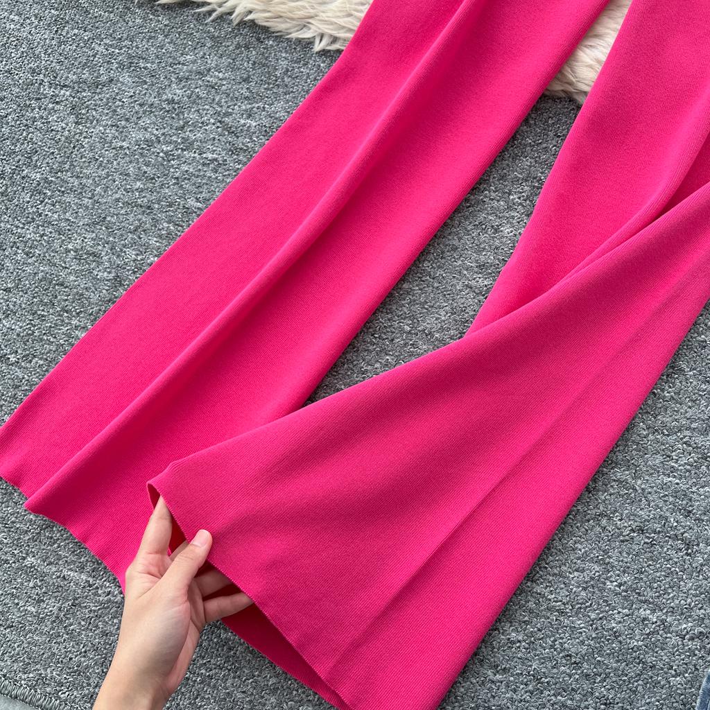 Модные базовые трикотажные костюмы женские однобортные кардиганы с принтом + широкие брюки с высокой талией, однотонный свитер, комплект из 2 предметов