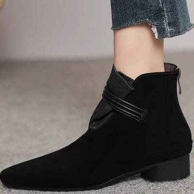 Женские новые зимние ботильоны на толстом каблуке, из хлопка, с острым носком, замшевой вставкой, задней молнией, мягкой подошвой, нескользящие