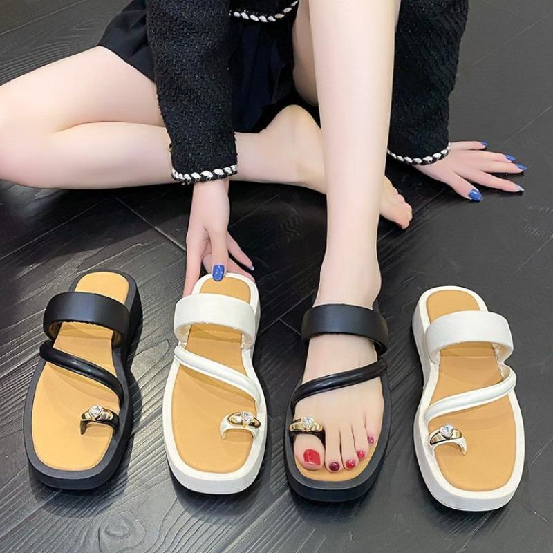 Сандалии женские Net Red Sponge Cake, лето 2024, новые толстые подошвы, однотонные, модные тапочки Fairy Wind, женские