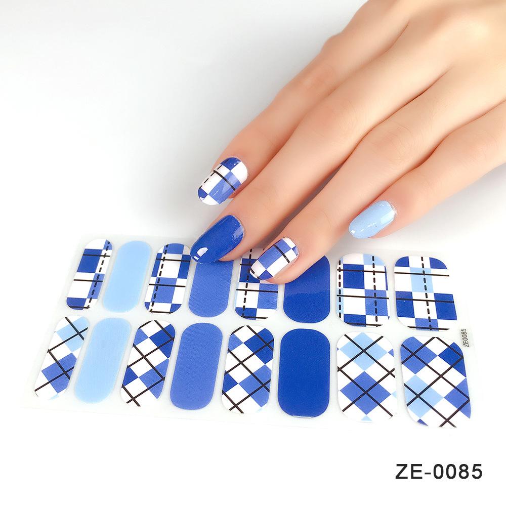 ZE European American Style Waterproof No-Cure Gel Nail Wraps, Full Cover Blend Color Block Spring Summer Nail Stickers, Nail Patch Films
