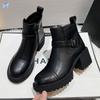 Leather Platform Martin Boots Women's New British Style High Heel Small Height Increase Thick Heel Short Boots Winter Velvet