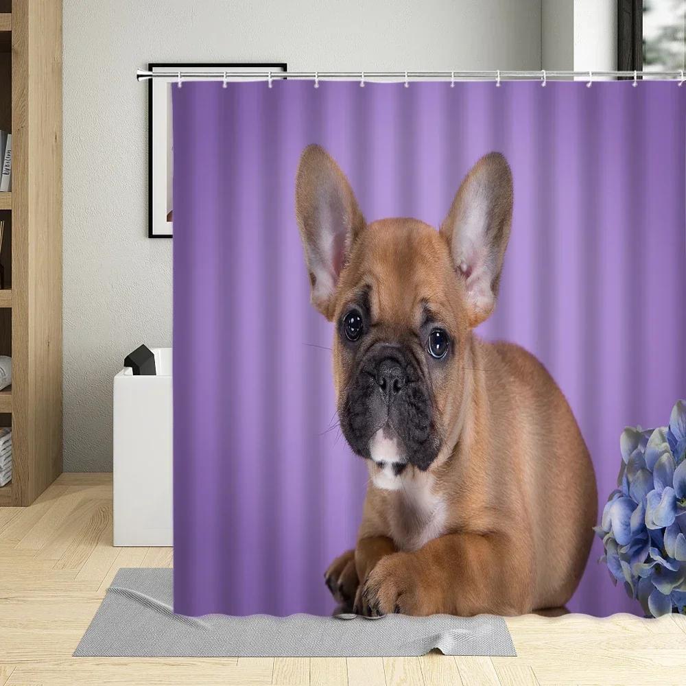 Pdpfunny-Rideau De Douche À Motif De Chien Chiot, Tissu Polyester Impermable,Dcoration D'Intrieur Avec Crochets, Cratif