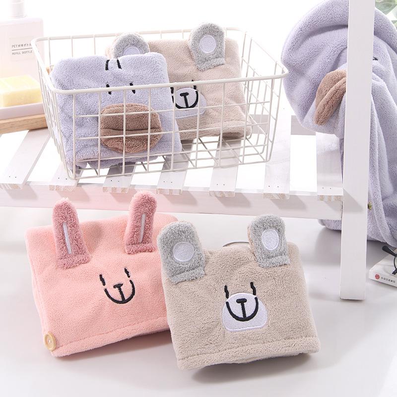 Коралловый бархат высокой плотности, шапочка для сухих волос для родителей и детей, шапочка для сухих волос с мультяшной вышивкой, шапочка для ванны, повязка на голову