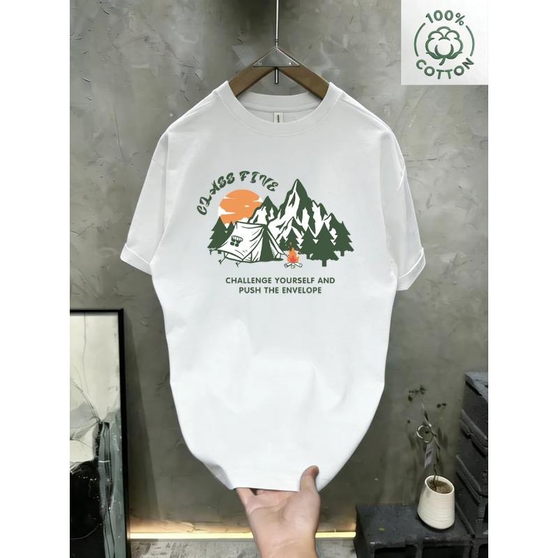 Pure cotton Unisexs and Unisexs new round neck shortsleeved Tshirt natural snow mountain print Tshirt casual sports clothes