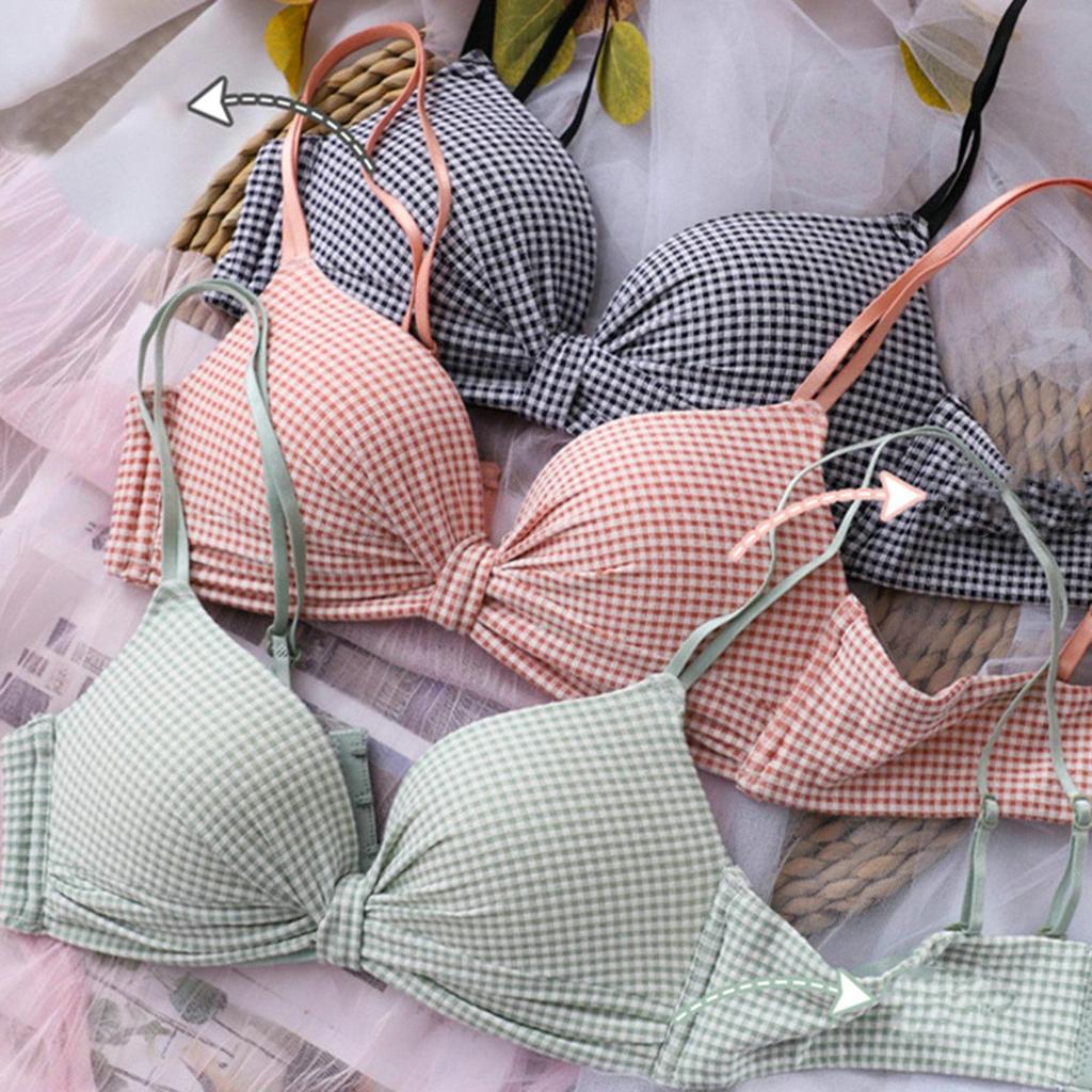 Женский бюстгальтер с клетчатым принтом, пуш-ап, регулируемый плечевой ремень, мягкий бесшовный, без стального кольца, мягкая дышащая задняя застежка, женское интимное нижнее белье