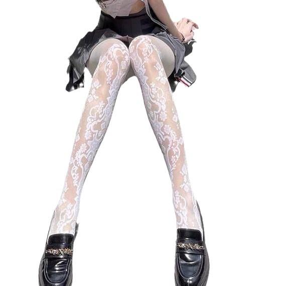 Женские ретро чулки до икры с узором теленка, вышивкой японской и французской розы