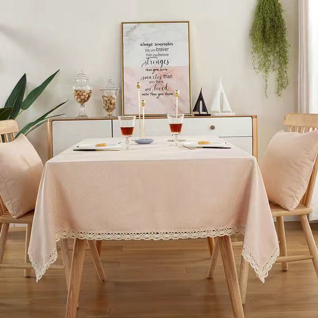 Однотонная скатерть с кружевом из хлопка и льна, водонепроницаемая, маслостойкая, прямоугольная скатерть для свадебного обеденного чайного стола, украшение для стола