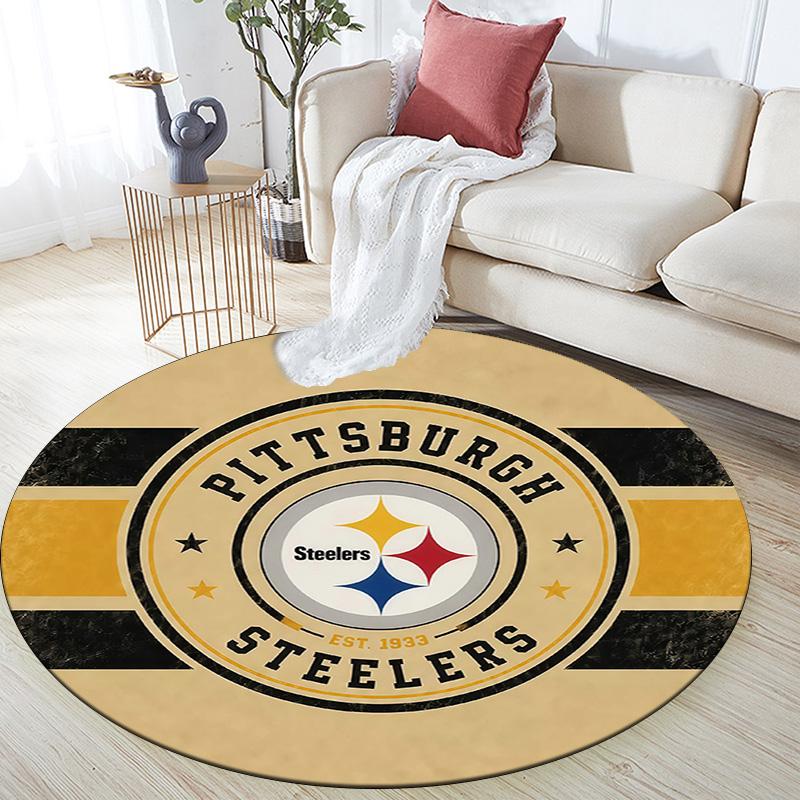 Pittsburgh Steelers Round Area Rug,Carpet Rug for Living Room Bedroom Sofa Playroom Decor,Non-slip Floor Mat