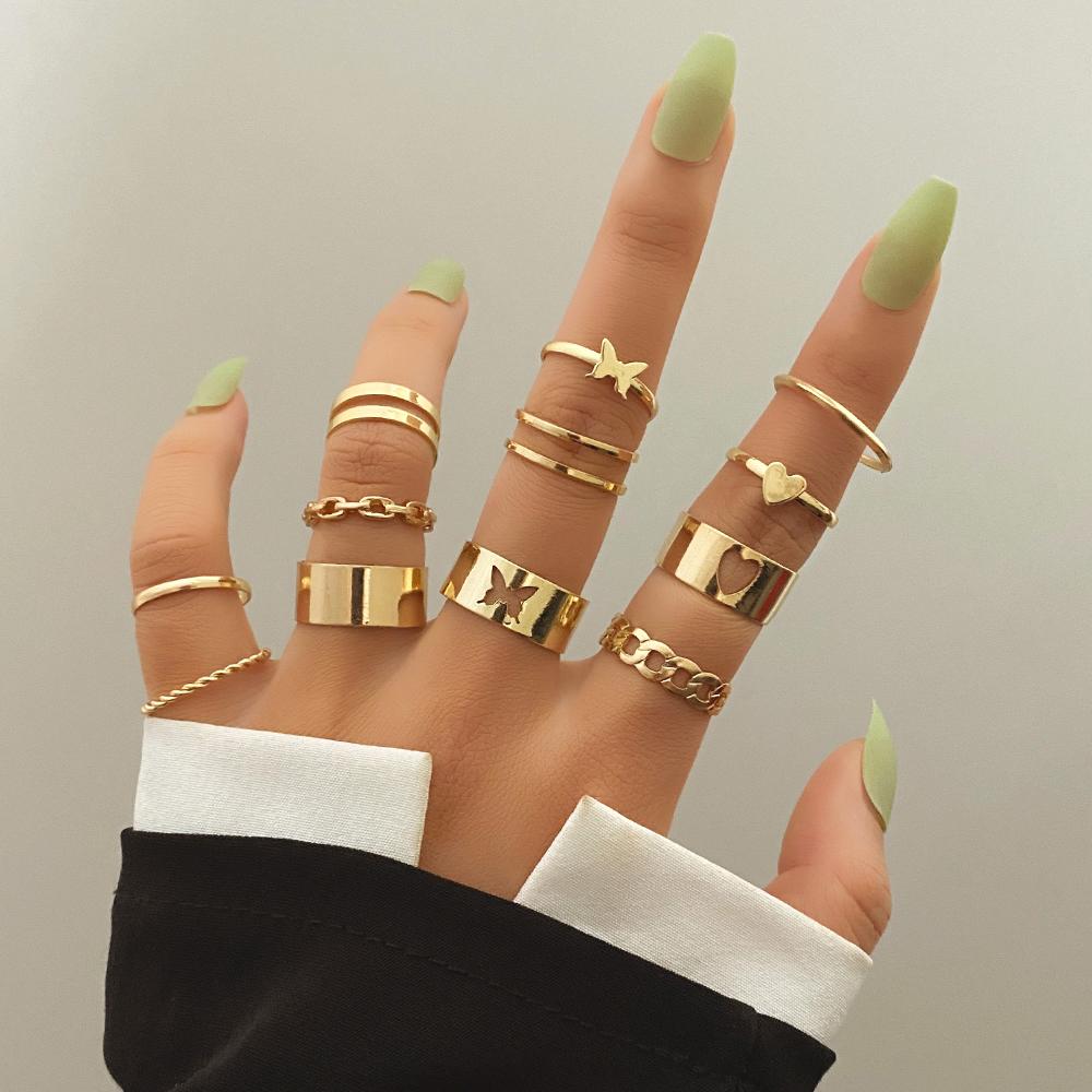 Набор из 12 предметов, Очаровательная богиня, вечерние украшения, универсальный набор колец с резьбой по бабочке для ночного клуба