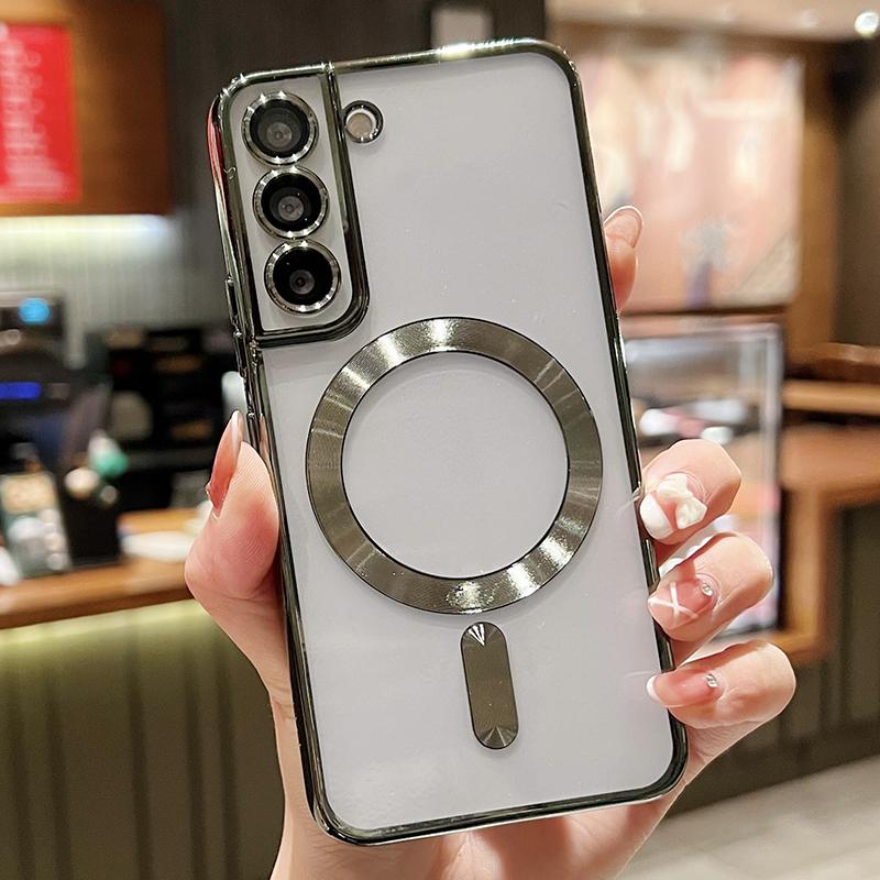 Luxury Plating Clear Magnetic For Magsafe Wireless Charge Case For Samsung Galaxy S20 S21 S22 S23 S24 Ultra Plus Silicone Cover