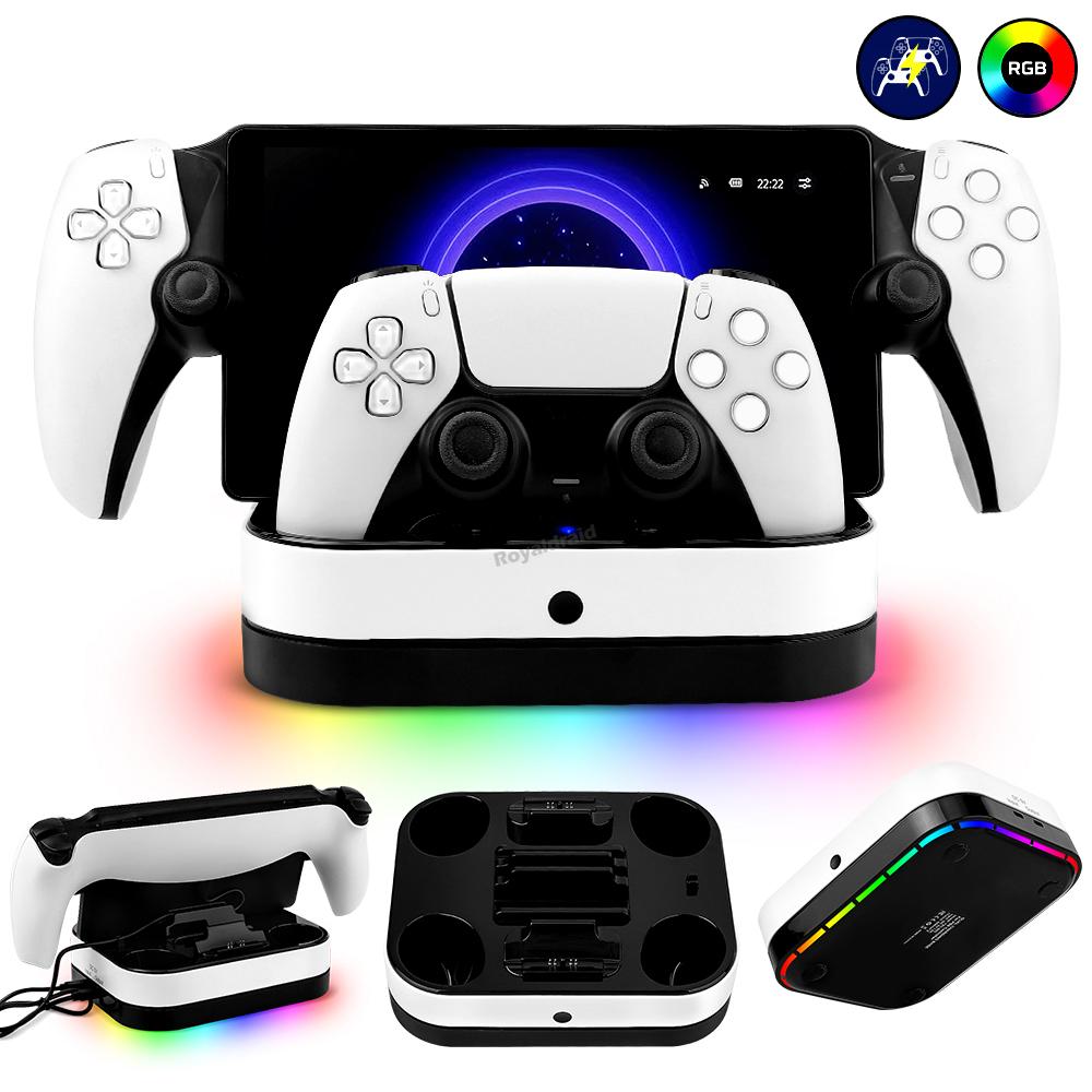 НОВИНКА для зарядной станции контроллера PS5 со светодиодным индикатором и RGB-подсветкой, двойная док-станция для контроллера PS5 и PS Portal Games Аксессуары