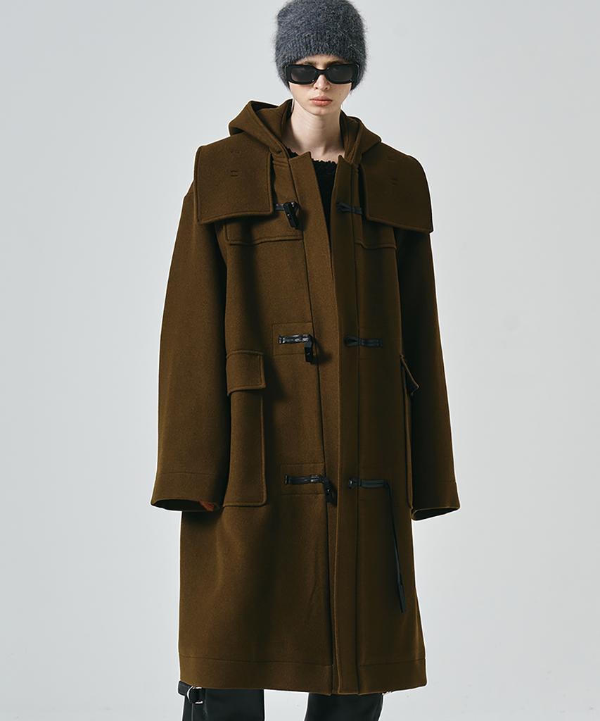 Noirer For Woman Oversized Hooded Duffle Coat (Brown)