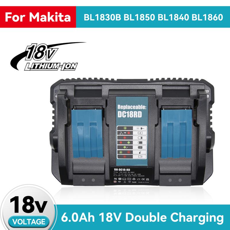 Двойное зарядное устройство DC18RD 18 В для аккумуляторов Makita BL1830 BL1415 BL1430 BL1840 BL1850 BL1860 14,4 В-18 В Li-ion Замена 6A Зарядное устройство