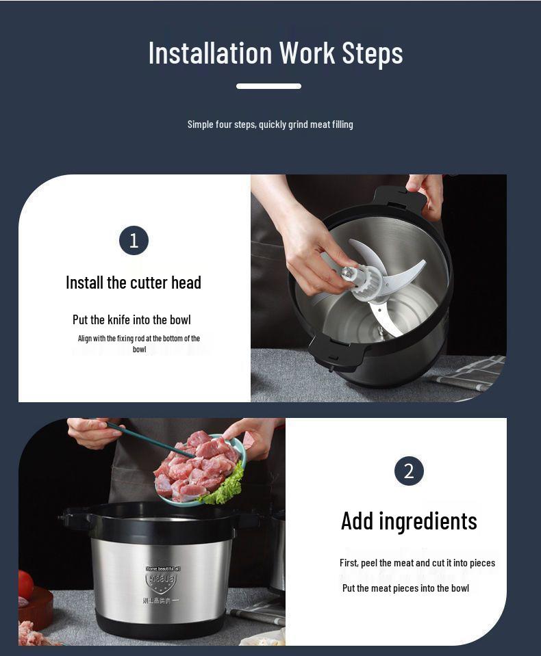 Электрическая мясорубка большой емкости 10 л/6 л и измельчитель овощей из нержавеющей стали для начинки пельменей, чили, чесночной пасты и функций пюрирования.
