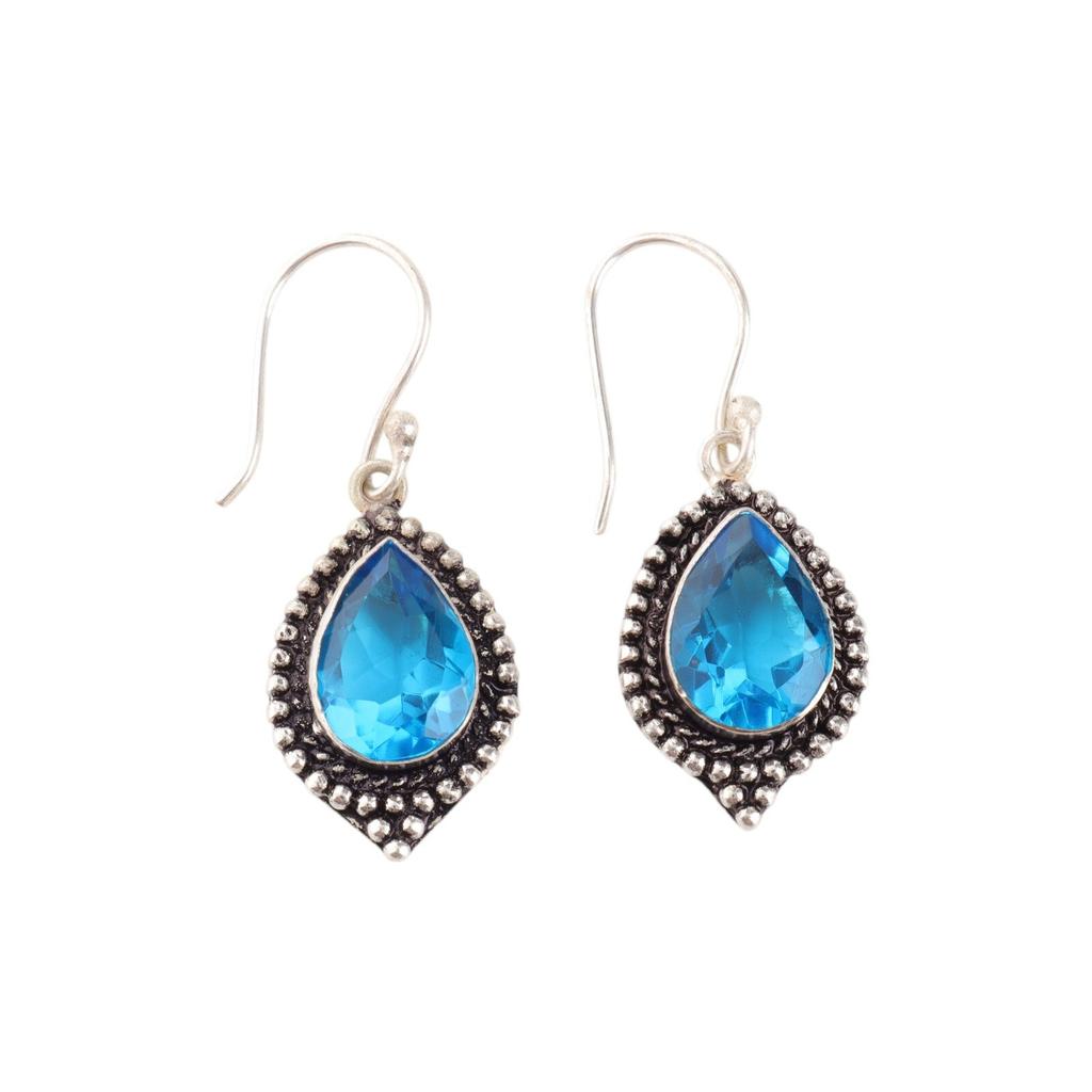 Swiss Blue Topaz Gemstone 925 Sterling Silver Handmade Jewelry Dangle Earrings EE-164-13